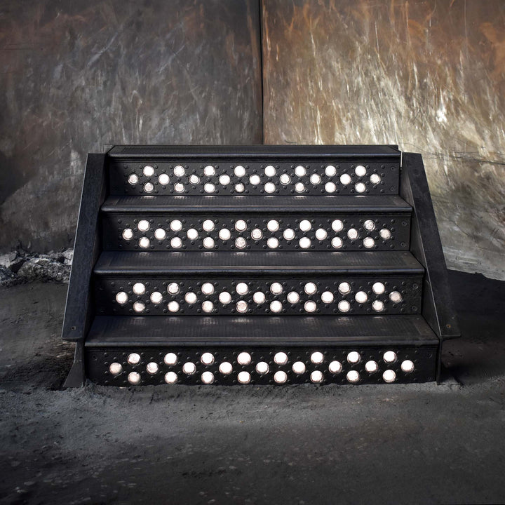 Lighted Cast Iron Riser | The University Riser | 54 in. wide | 29 Art Glass Prisms | Black Patina Finish