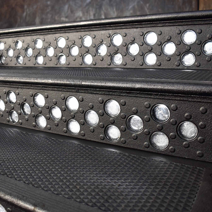 Lighted Cast Iron Riser | The University Riser | 48 in. wide | 25 Art Glass Prisms | Black Patina Finish